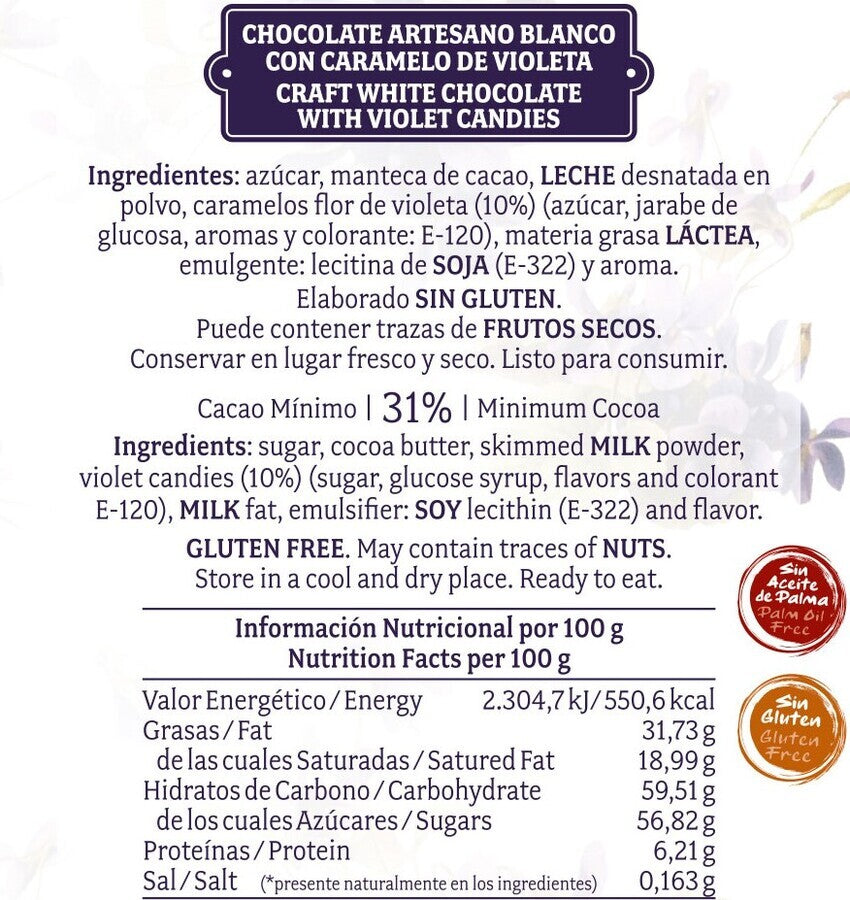 Chocolate blanco con violetas