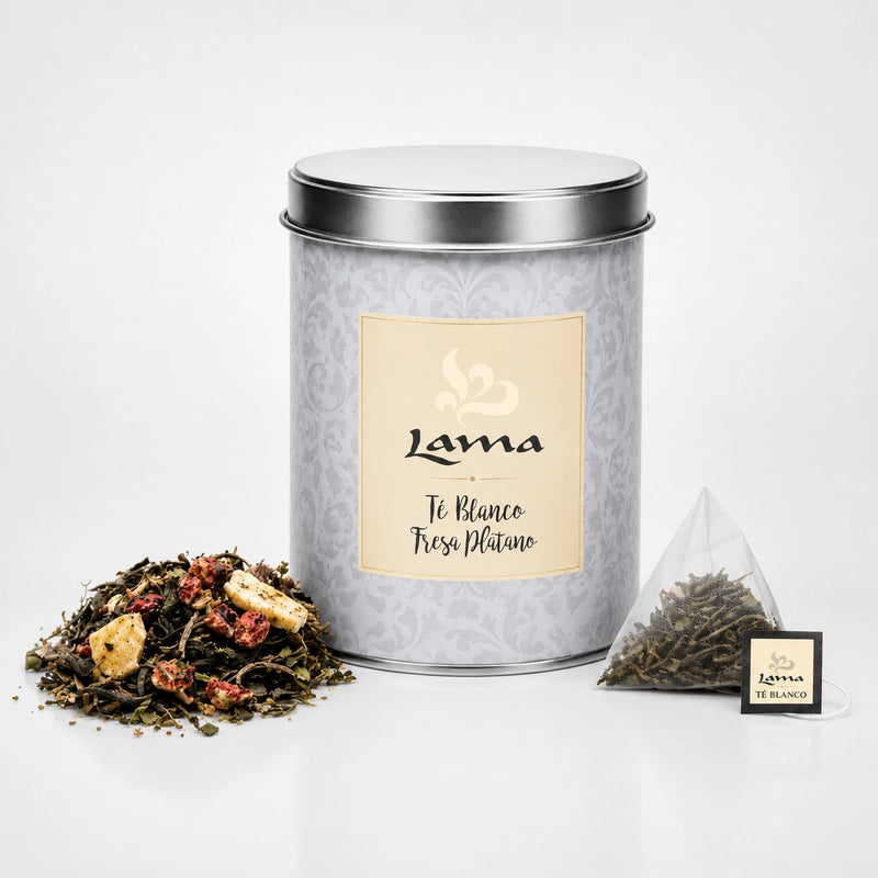 Té Blanco Fresa y Plátano Lama en pirámides
