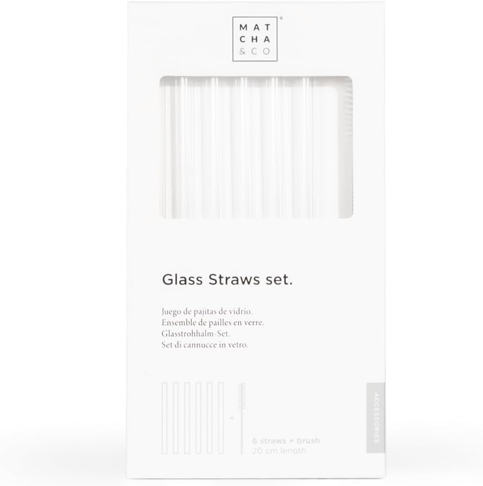 Set de 6 Pajitas de Cristal de Borosilicato + Cepillo