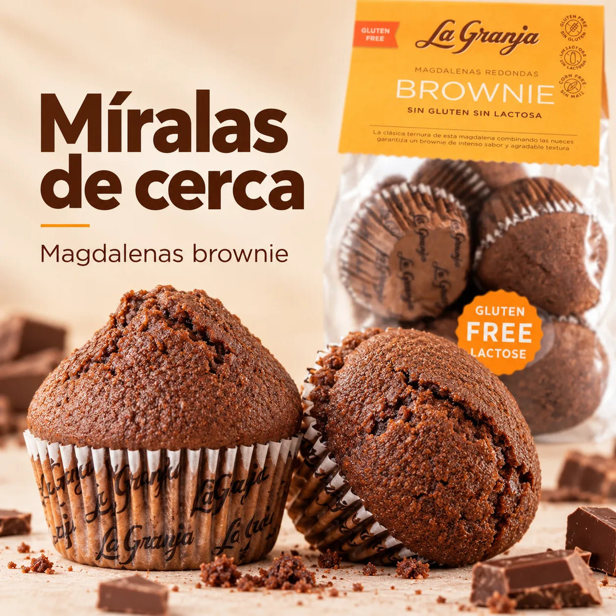Magdalena brownie sin gluten con nueces y chips de chocolate