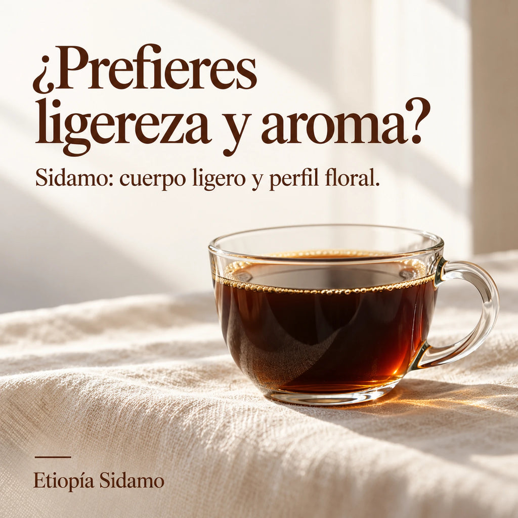 ¿Prefieres ligereza y aroma? Sidamo: cuerpo ligero y perfil floral. Etiopía Sidamo.