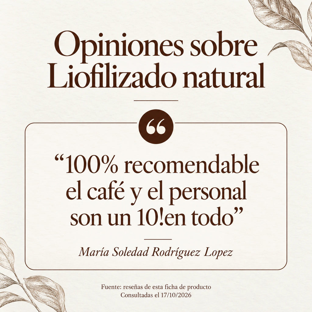 Opiniones publicadas sobre Liofilizado natural, de María Soledad Rodríguez Lopez. Fuente: ficha del producto; consultadas el 17 de octubre de 2026.