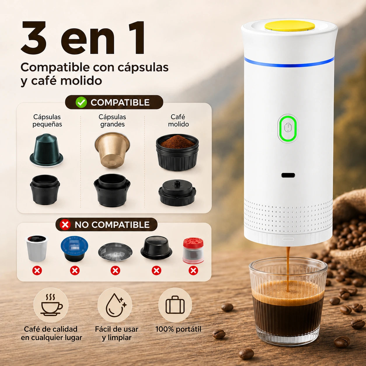 Espresso con crema preparado con la NÓMADA – cafetera portátil eléctrica 15-20 bar
