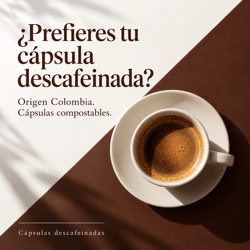 ¿Prefieres tu cápsula descafeinada? Origen Colombia. Cápsulas compostables. Cápsulas descafeinadas.