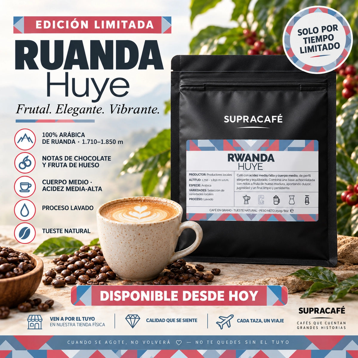 Cartel del Café de Ruanda Huye 250 g Edición Limitada - Supracafé, Cafesytes.com