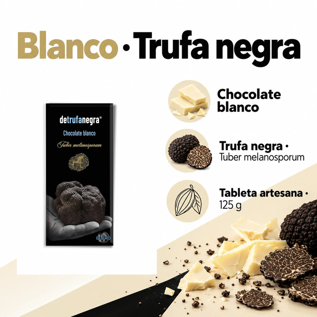 Chocolate blanco con trufa negra · ingredientes, sabor y formato