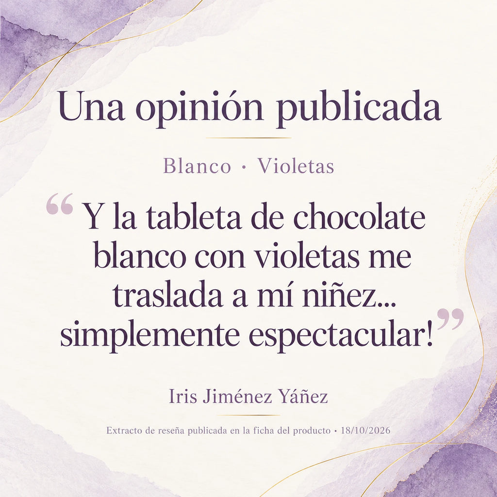 Chocolate blanco con violetas · extracto de una reseña publicada