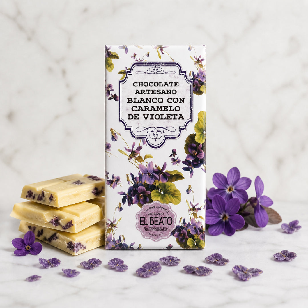 Chocolate blanco con violetas