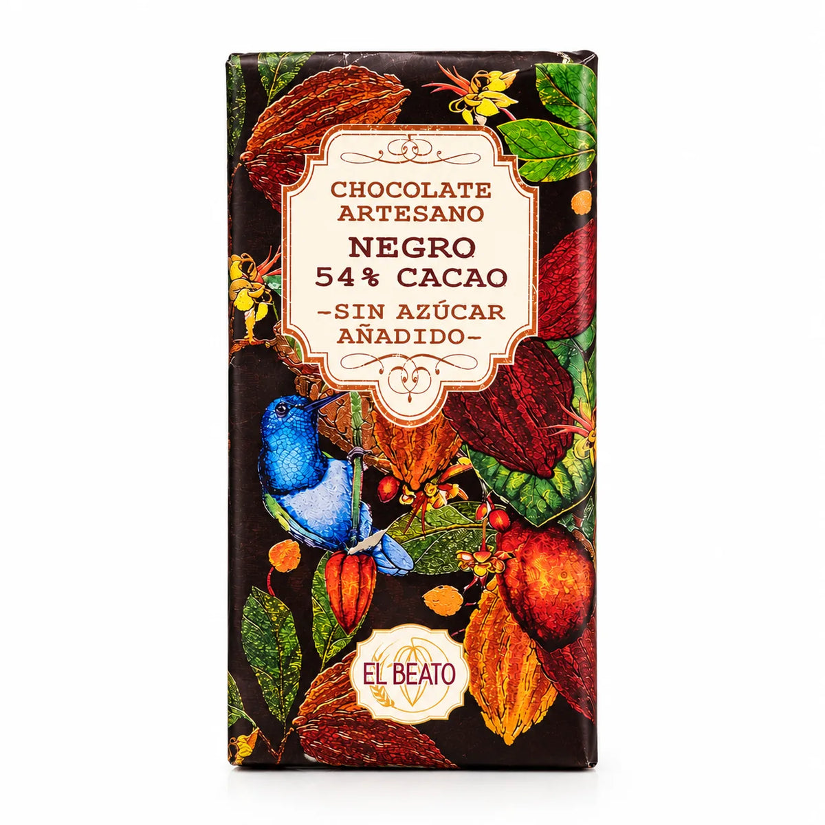 Tableta de chocolate negro artesano El Beato 54% cacao sin azúcares añadidos, 125 g