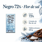 Chocolate Negro 72% con Flor de Sal · ingredientes, sabor y formato