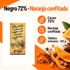 Chocolate Negro 72% con naranja confitada · ingredientes, sabor y formato