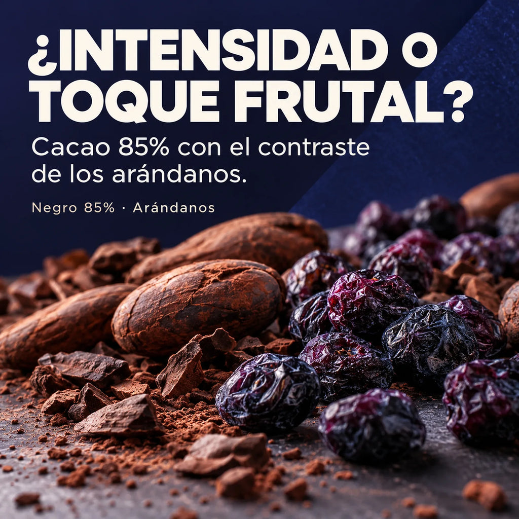 Chocolate negro 85% con arándanos · descubre su combinación de sabores