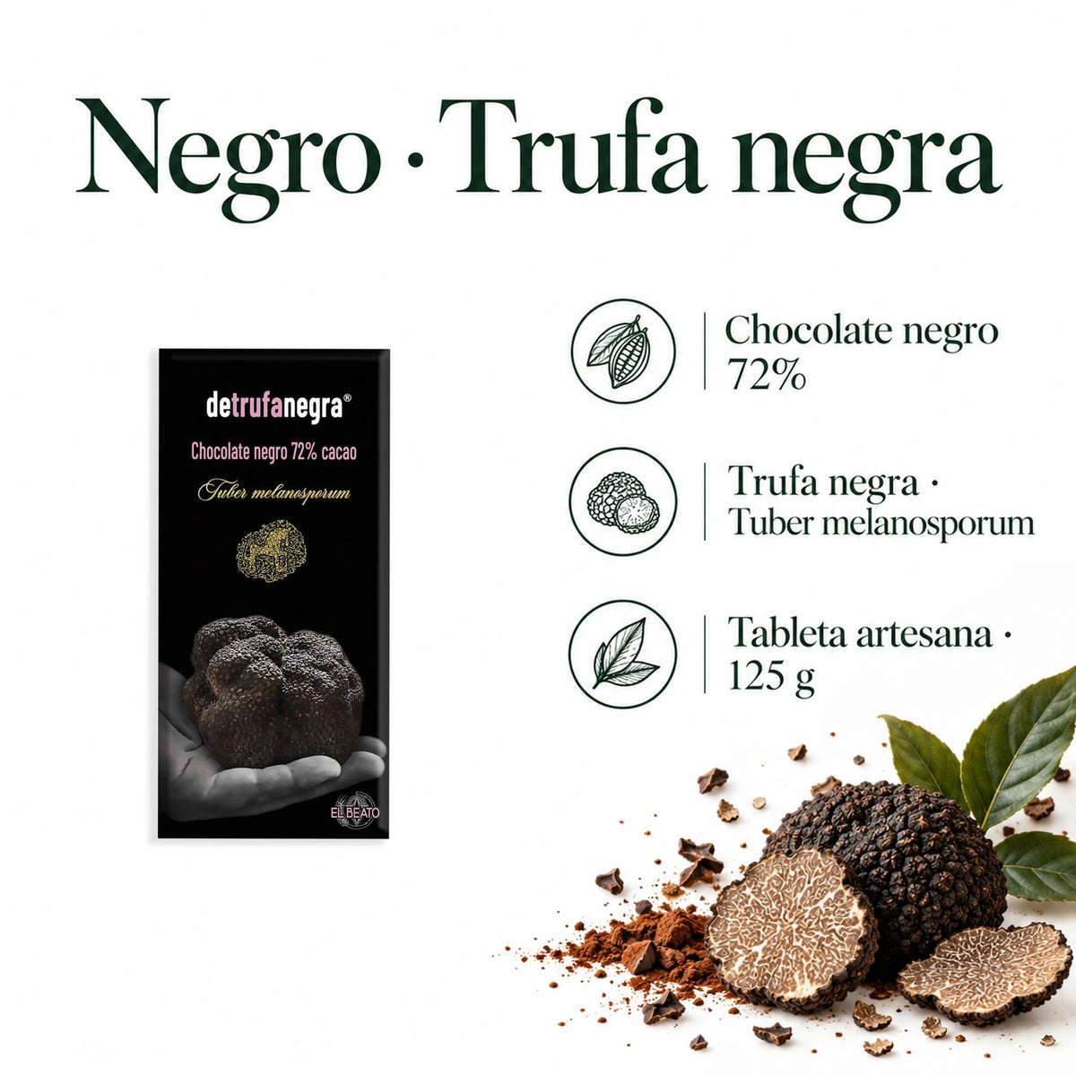 Chocolate negro con trufa negra · ingredientes, sabor y formato