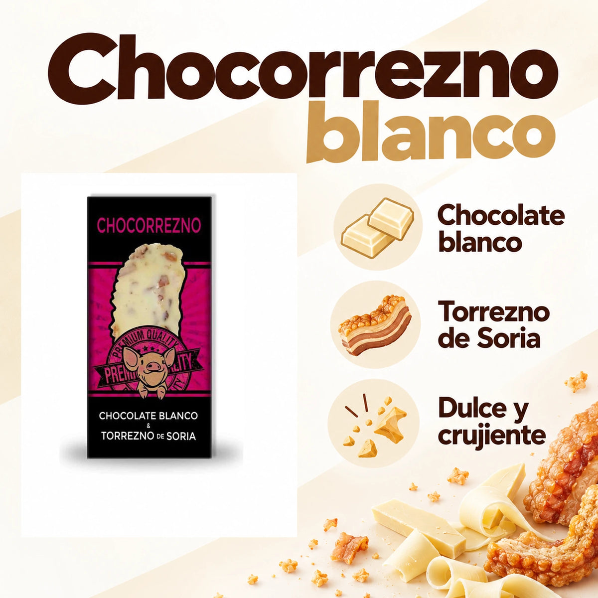Chocorrezno blanco · ingredientes, sabor y formato