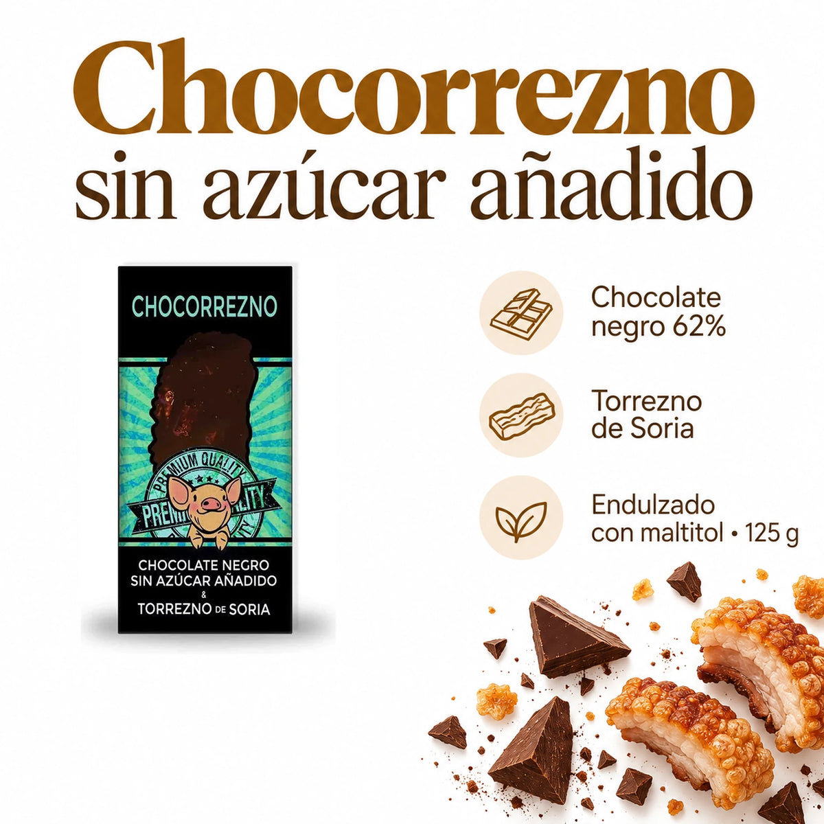 Chocorrezno negro sin azúcar · ingredientes, sabor y formato
