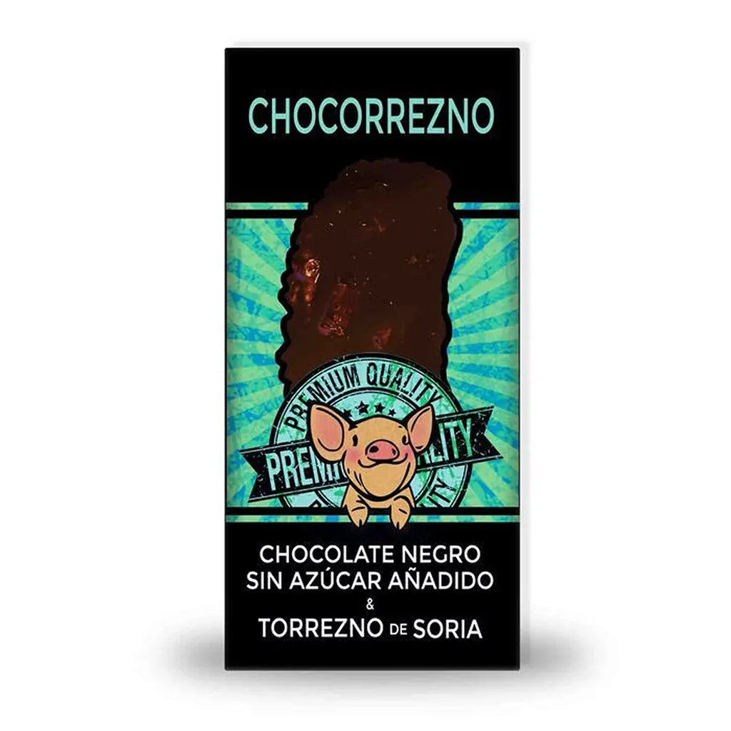 Chocorrezno negro sin azúcar, chocolate con torrezno de Soria