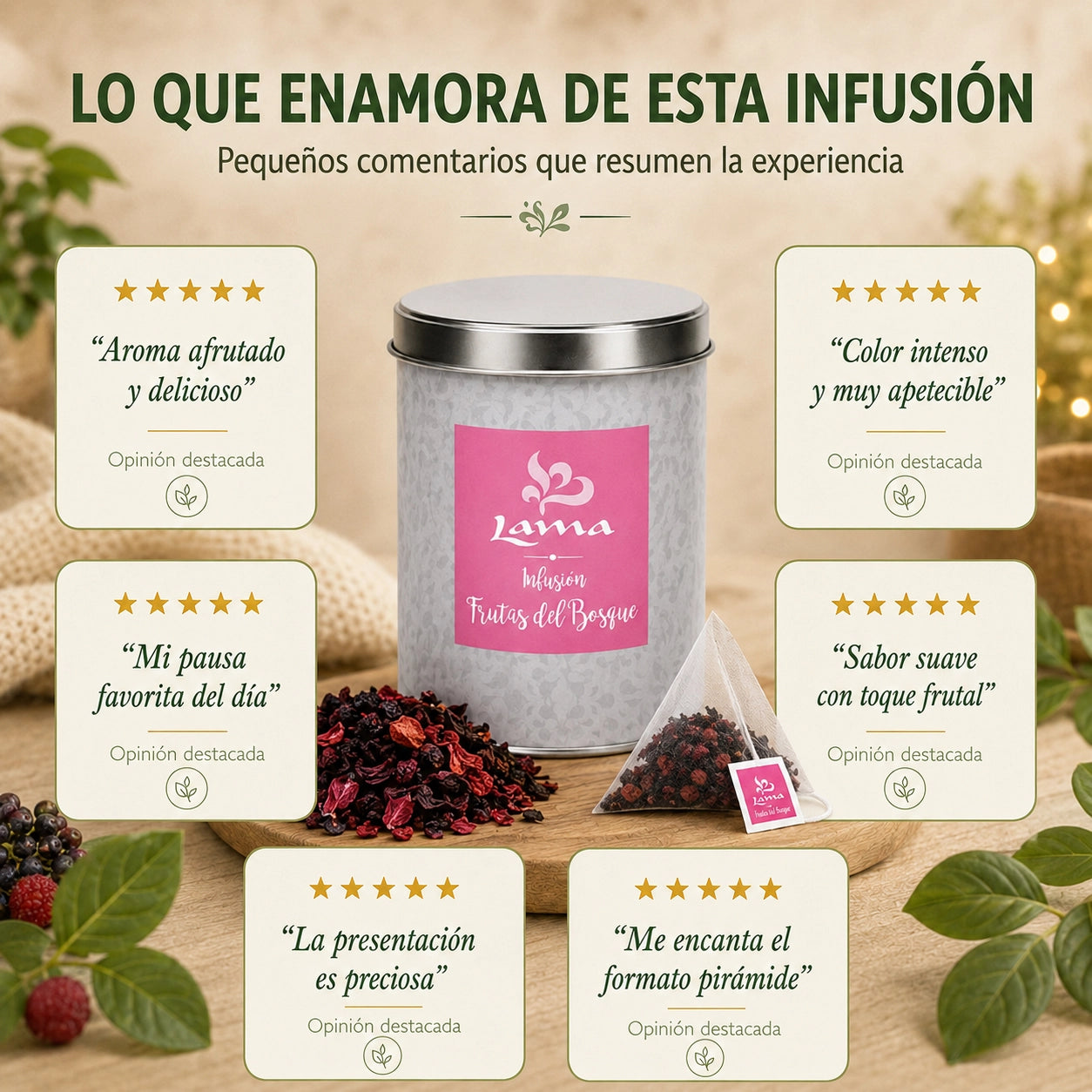 Infusión de Frutos del Bosque Lama en pirámides