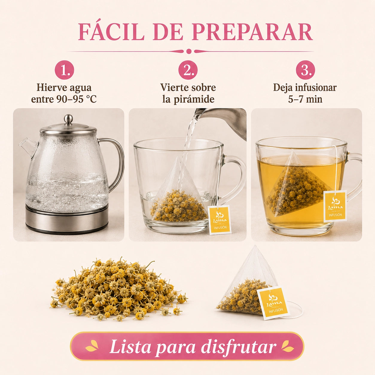 Manzanilla Flor Pura Lama en pirámides