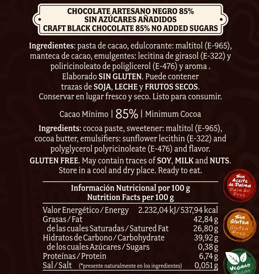 Dark Chocolate 85% without sugar