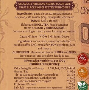 Chocolate Negro 72% con Café