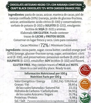 Chocolate Negro 72% con naranja confitada