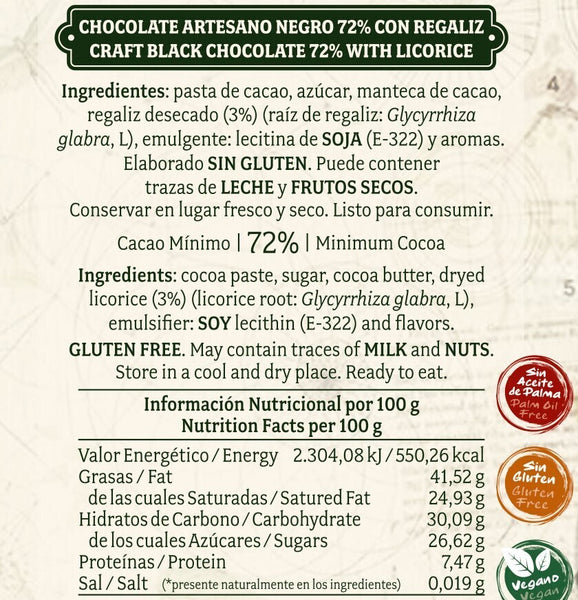 Chocolate Negro 72% con Regaliz