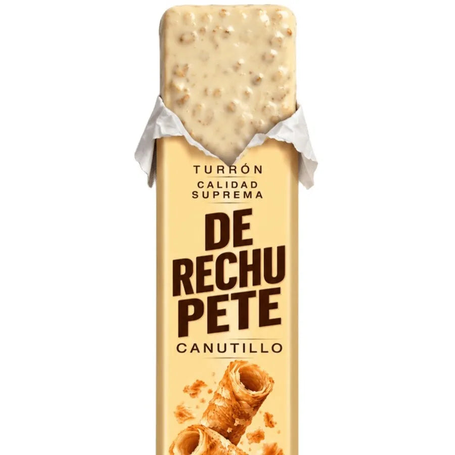 Detalle del turrón de canutillo artesano El Beato con láminas de hojaldre crujiente