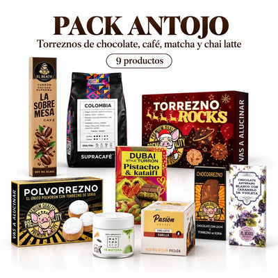 Pack Antojo · Torreznos de Chocolate, Turrón, Café, Matcha y Chai Latte