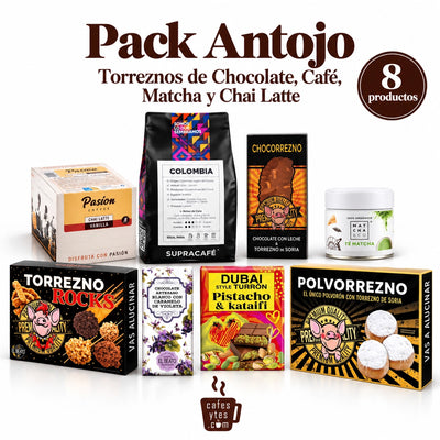 Pack Antojo · Torreznos de Chocolate, Café, Matcha y Chai Latte