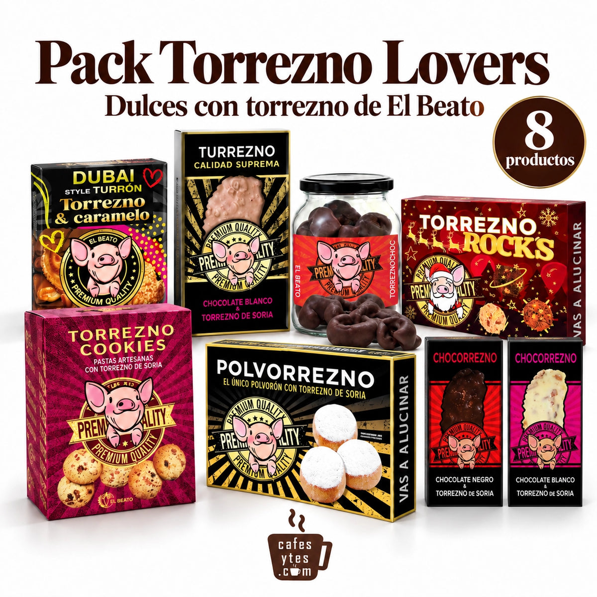 Pack Torrezno Lovers de El Beato: dulces artesanos con torrezno de Soria y chocolate — turrón Dubái, chocorreznos, polvorrezno, torrezno cookies y rocks