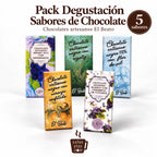 Pack Degustación de 5 chocolates artesanos El Beato: negro con arándanos, regaliz, flor de sal, naranja confitada y blanco con violetas