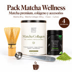 Pack Matcha Wellness: té matcha premium ecológico, batidor de bambú chasen, cuchara dosificadora y colágeno con matcha y vainilla