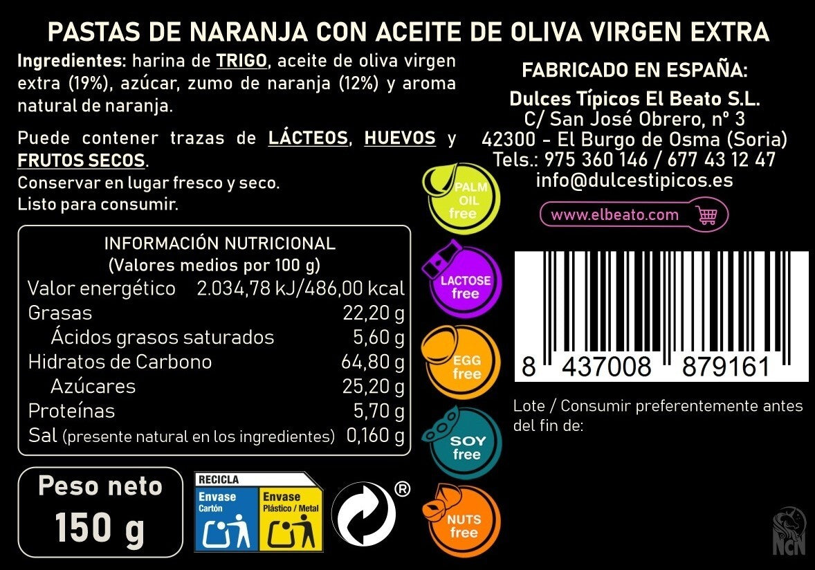 Pastas Veganas de Naranja con AOVE 150 g