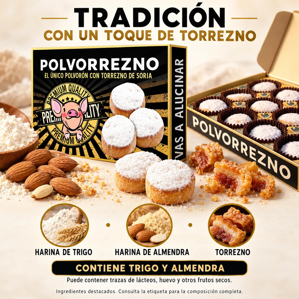 Polvorrezno partido: polvorón artesano con torrezno de Soria