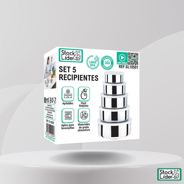 Set de 5 Recipientes de Acero Inox  (SOLO ONLINE)
