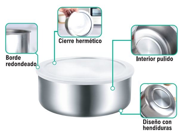 Set de 5 Recipientes de Acero Inox  (SOLO ONLINE)