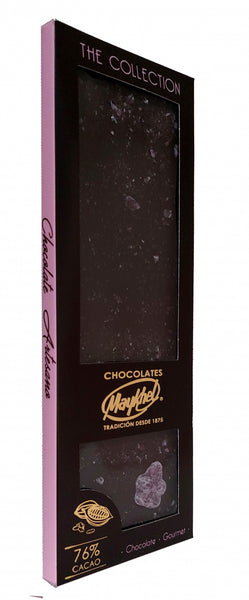 76% dark chocolate with violet caramel