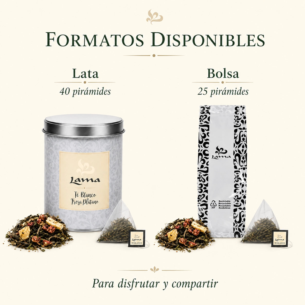 Té Blanco Fresa y Plátano Lama en pirámides