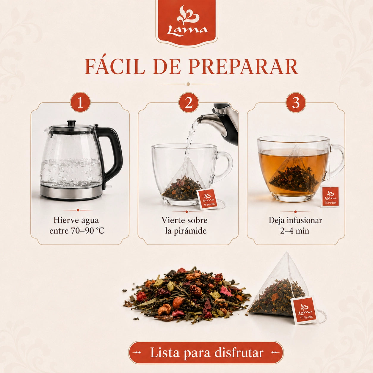 Té Rojo Pu-erh Silueta de Verano Lama en pirámides