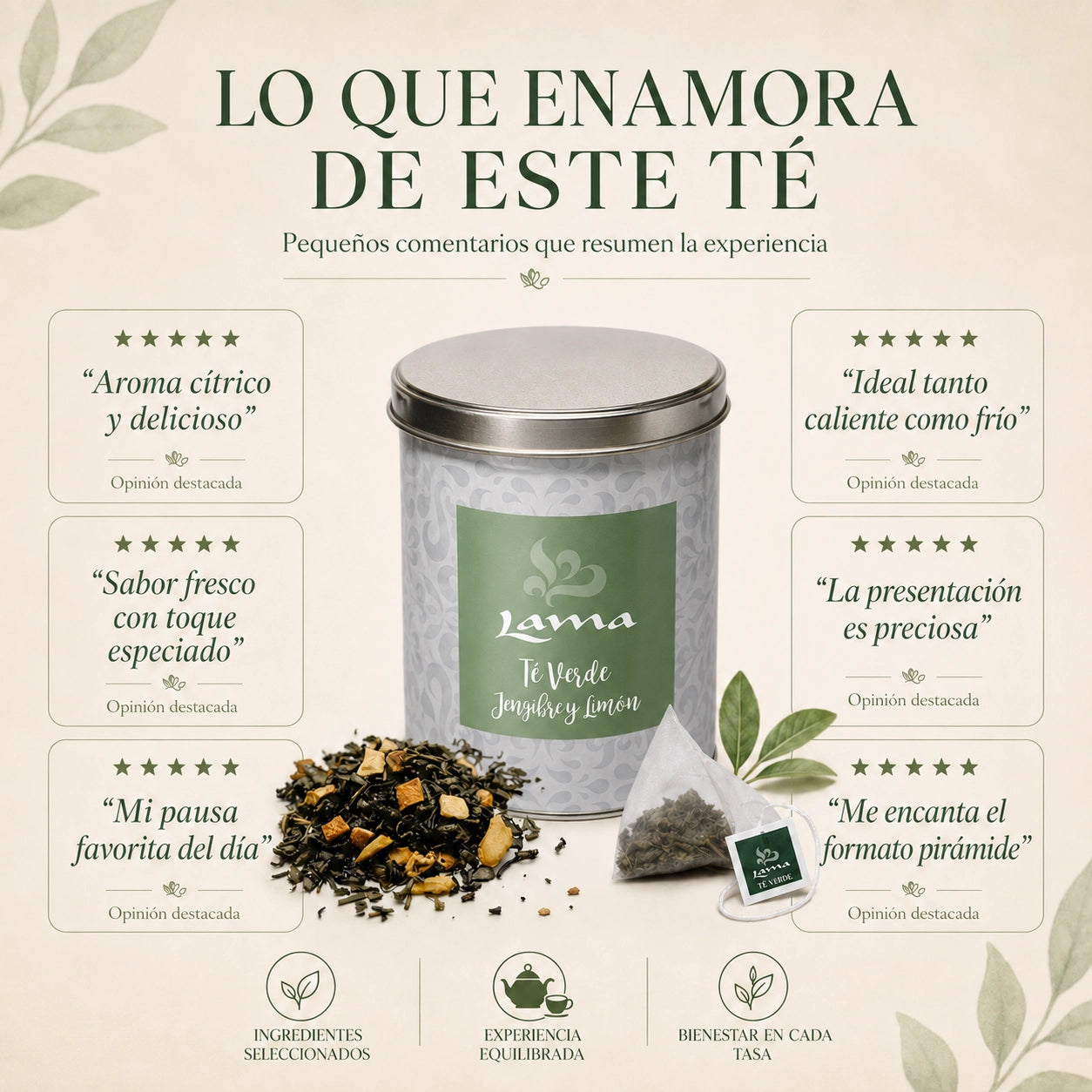 Té Verde con Jengibre y Limón Lama en pirámides