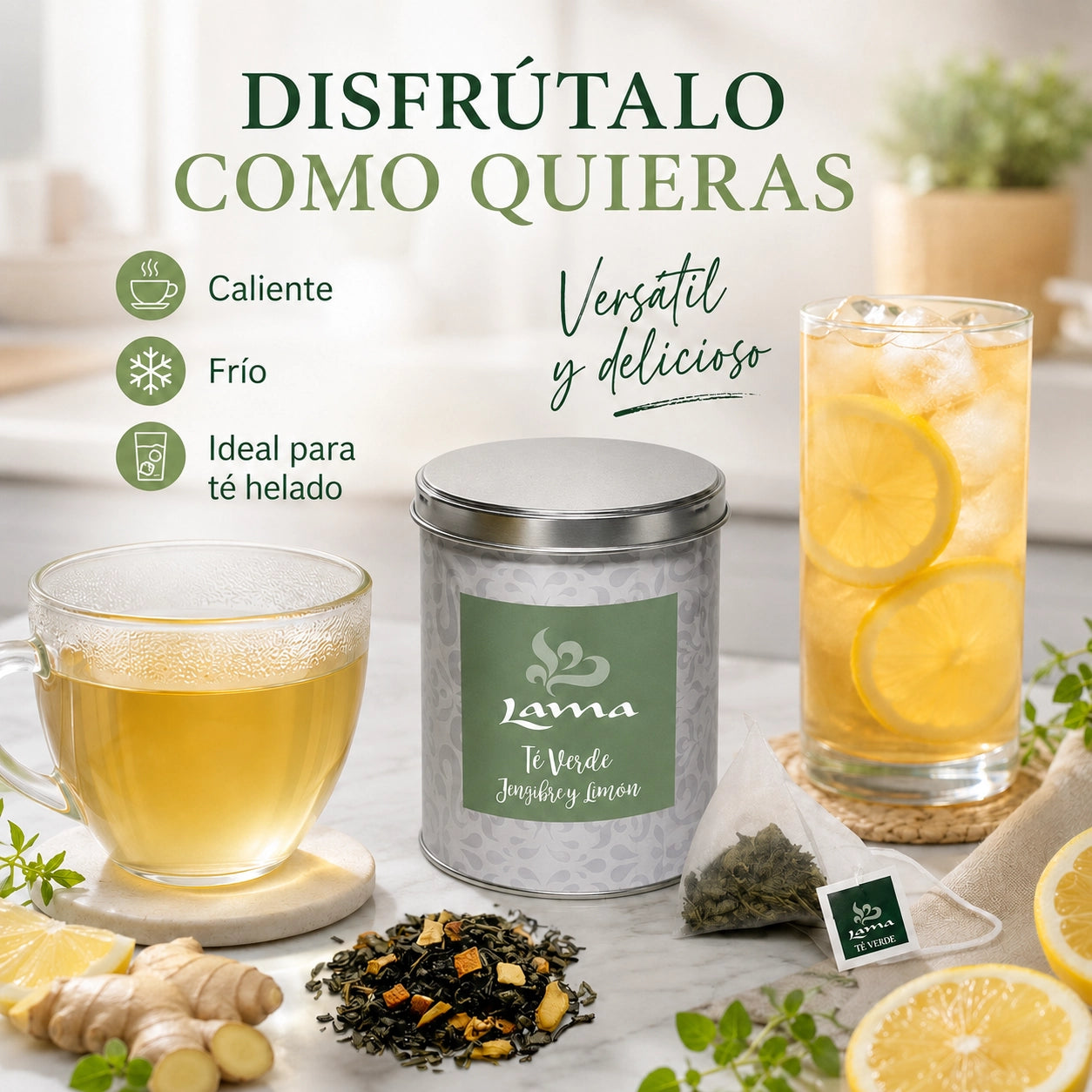 Té Verde con Jengibre y Limón Lama en pirámides