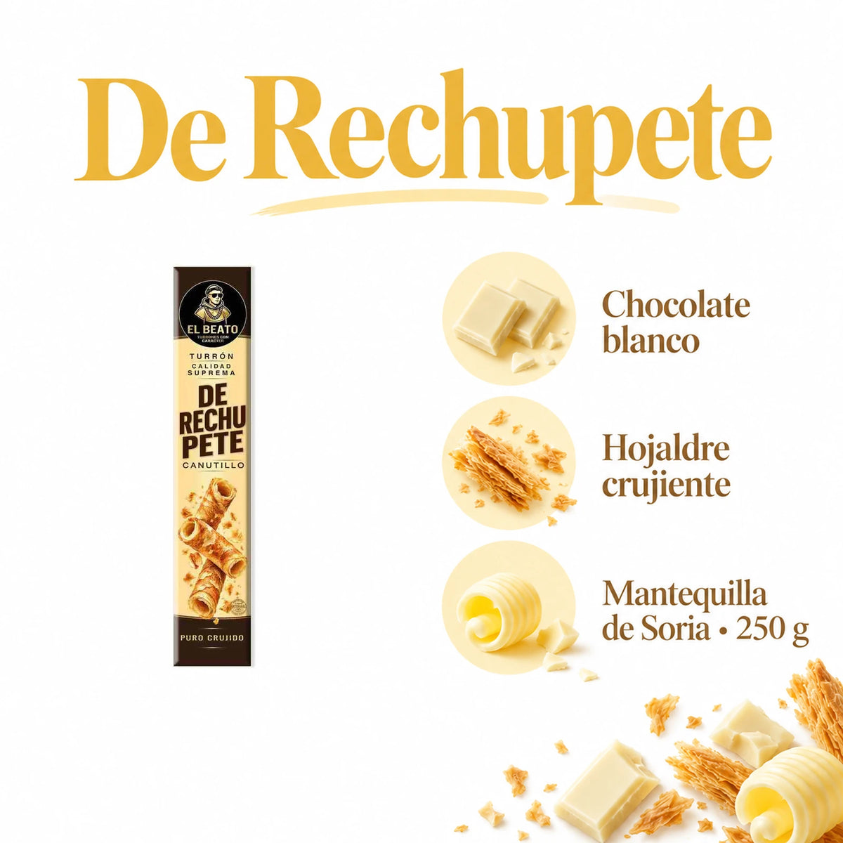 Turrón de Canutillo Crujiente De Rechupete · El Beato 250 g · ingredientes, sabor y formato
