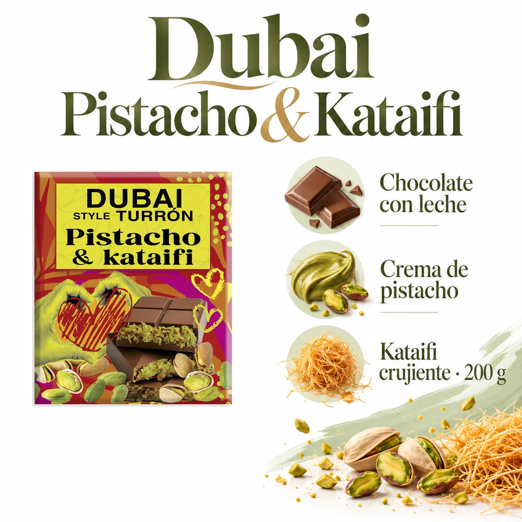Turrón Dubai Style Pistacho & Kataifi – Edición Gourmet 200 g · ingredientes, sabor y formato