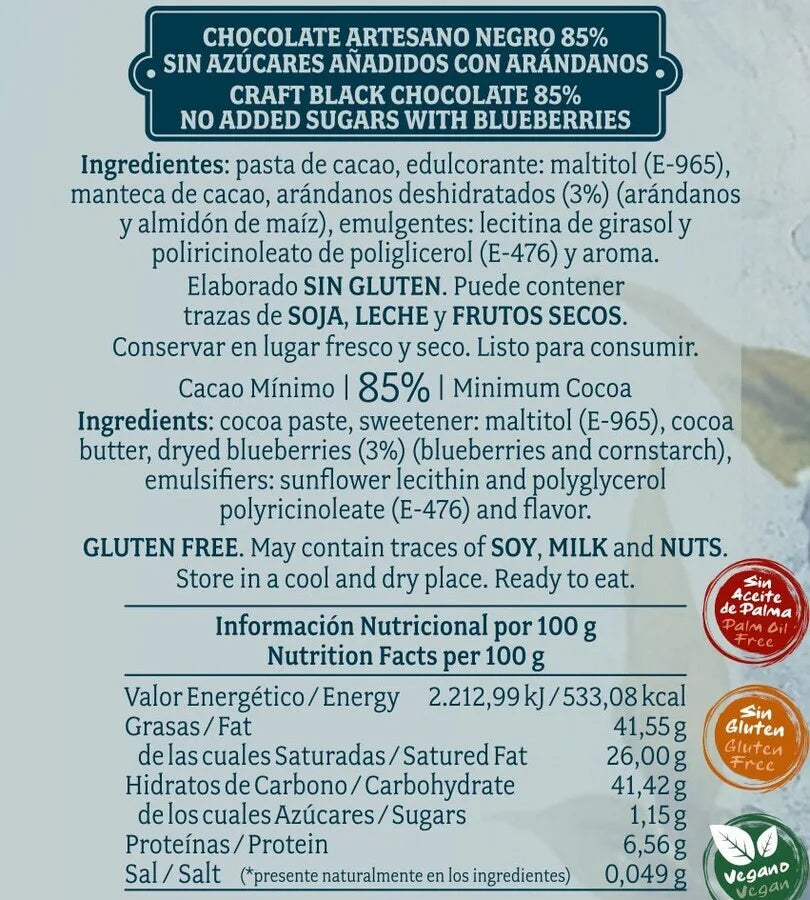 Dark Chocolate 85% without sugar